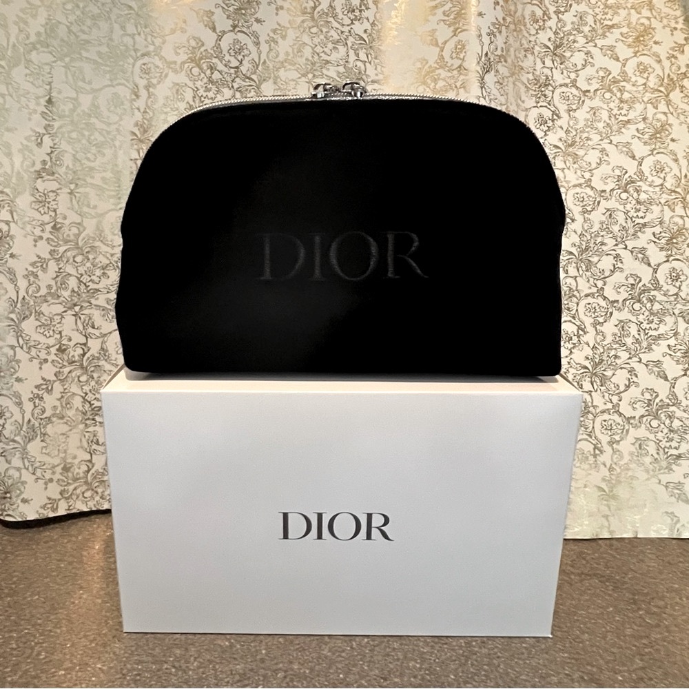 Christian Dior 2024 Black Velvety ‘DIOR’ Monogram Pouch Clutch Bag, NIB